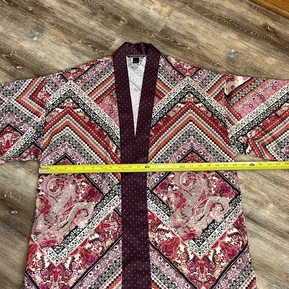 Victoria's Secret Boho Satin Kimono Bath Robe Faux Patchwork Maroon Women's XS/S